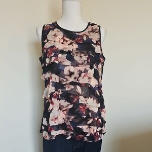 WHBM Floral Sleeveless Top - Black and Pink